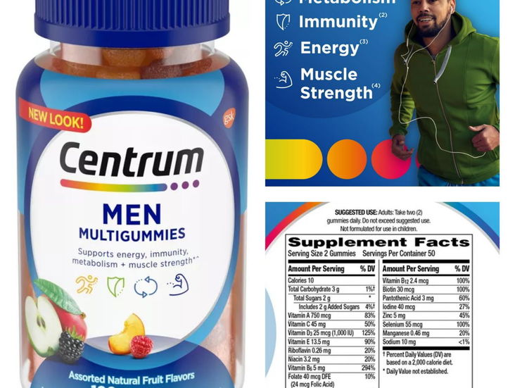 Multivitaminas Centrun woman y Men de gomitas 100 tab y 170 tab pomos sellados