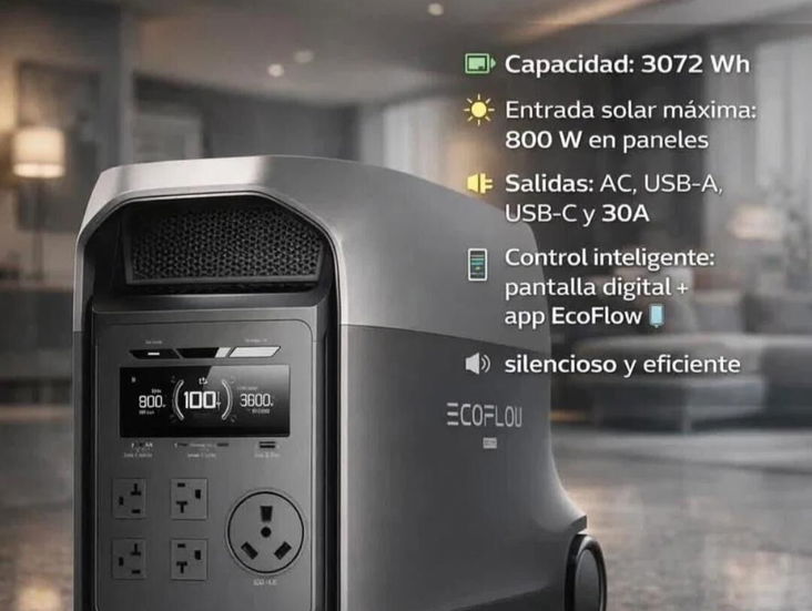 Ecoflow Delta 3 Ultra de 3600w y 3072wh. Ideal para alimentar su hogar durante apagones prolongados. Admite pa