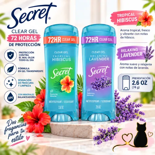 Desodorante Antitranspirante Secret Clear Gel 72H – Tropical Hibiscus y Relaxing Lavender