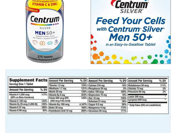 Multivitaminas Centrum para adultos y mayores de 50 años reforzadas con zinc y vitamina C 275 tab y 425 tab