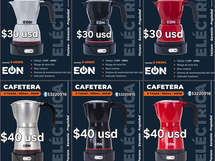 Cafeteras eléctricas 3 y 6 tazas 6 meses de garantía
