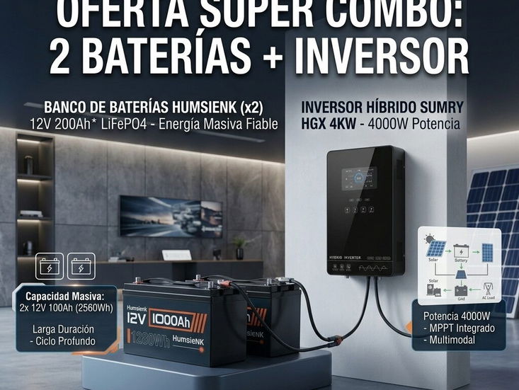 Inversor sumrry de 4 kw + 2 Baterias humsienk de 12v x 100ah
