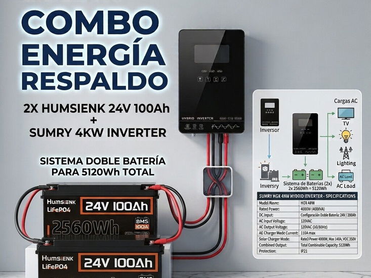 Inversor sumrry de 4 kw + 2 Baterias humsienk de 24 x 100ah