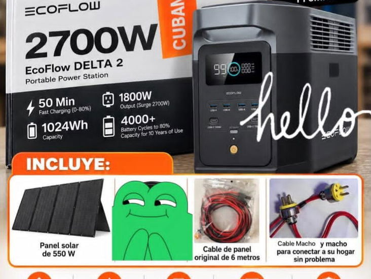 Combo de eco flow delta 2 Posee panel plegable de 550 watts cable fotovoltáico .