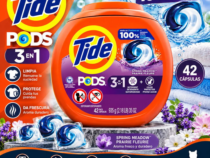 Detergente Tide PODS 3 en 1 – 42 Cápsulas Limpieza Profunda y Frescura