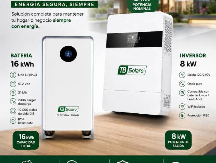 Kit Solar 8kw de inversor + 16kw de batería