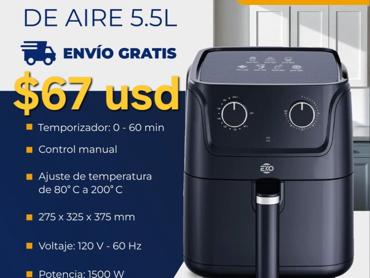 Freidora de aire 5.5L marca EKO. Propiedad, 6 MESES DE GARANTÍA.