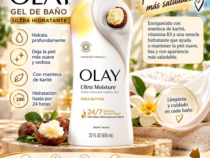 Gel de Baño Olay Ultra Moisture 22 oz – Manteca de Karité Hidratación y Suavidad