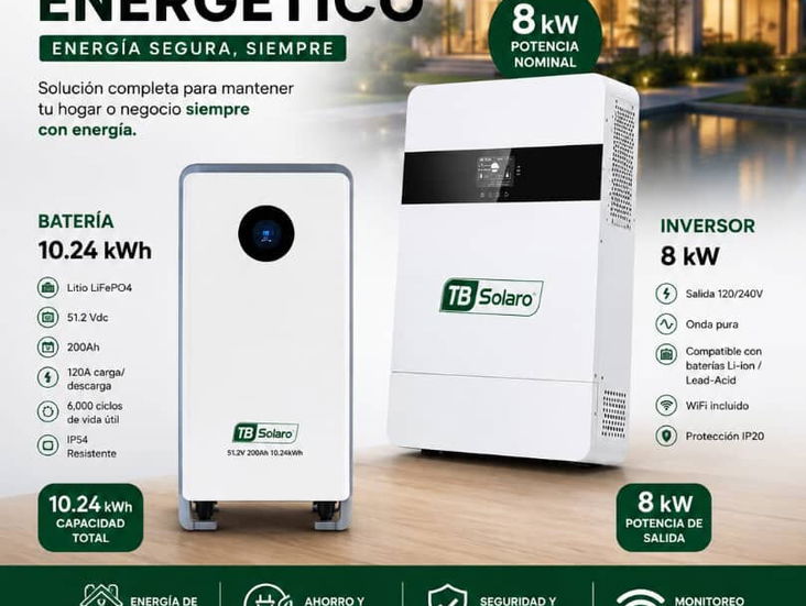 Kit Solar 8kw inversor + 10.24kw de batería