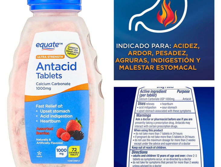 Antiacidos, 72tabletas de sabores 1000mg pomo sellado