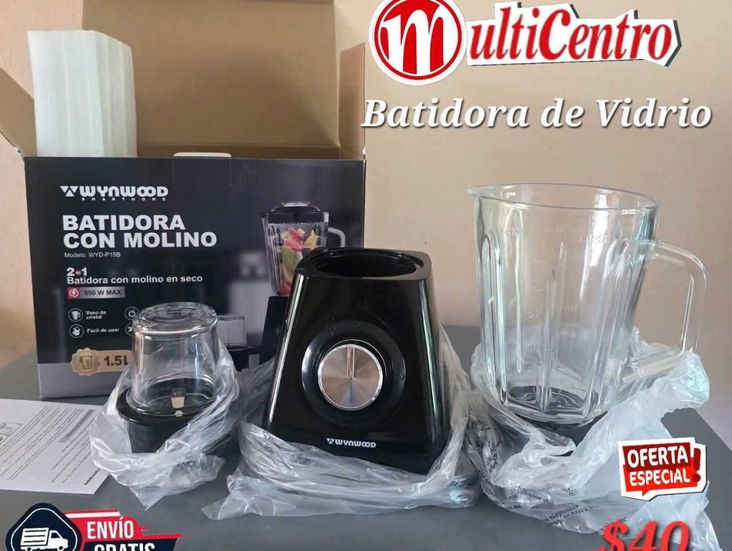 Batidora con molino y vaso de cristal
