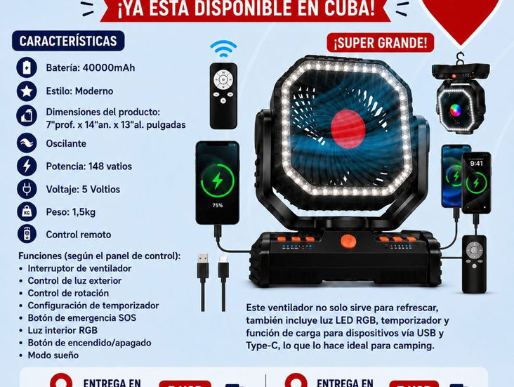 Ventilador recargable F16 40000 mha