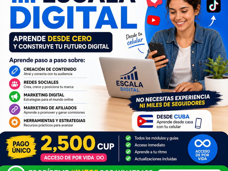 🇨🇺 Escala Digital: desde Cuba con tu celular aprende, crea,crece y genera por solo 2500 cup