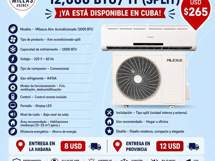 Aire acondicionado 1T Split