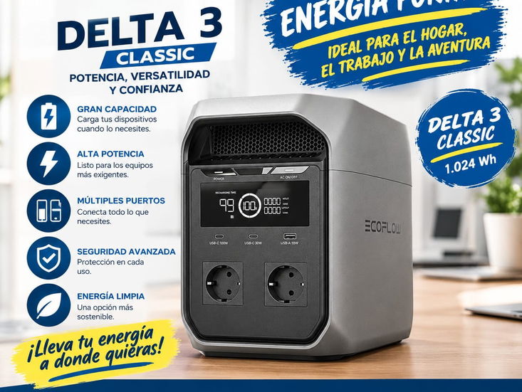 ECOFLOW DELTA 3 CLASSIC en LONG-WEI! 1.024 Wh de capacidad 1.800 W de potencia de salida Carga rápid