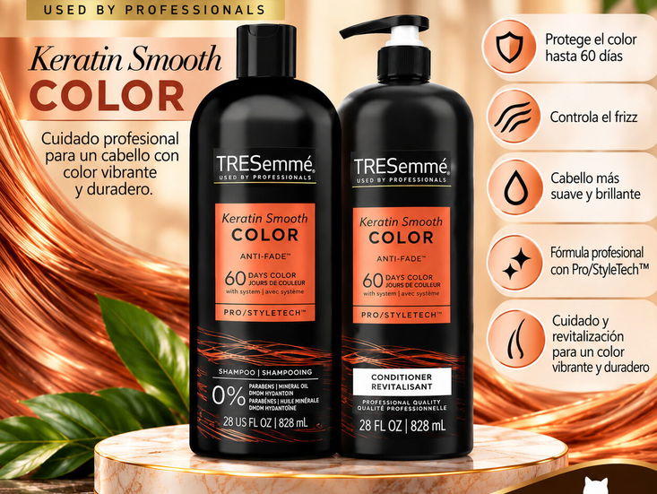 Champú y Acondicionador TRESemmé Keratin Smooth Color – Protección del Color y Control del Frizz