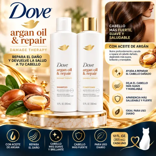 Champú y Acondicionador Dove Argan Oil & Repair – Reparación para Cabello Dañado 12 oz c/u