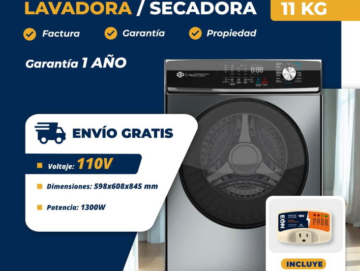 Lavadora/Secadora Vapor Eko 11Kg 1 año de garantía MENSAJERIA GRATIS