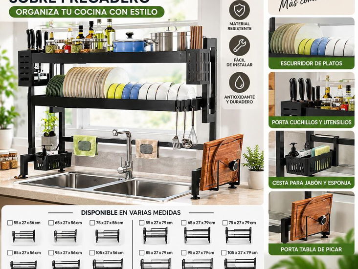 Escurridor de Platos de 2 Niveles de Acero Inoxidable Resistente