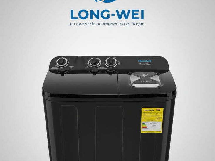 LAVADORA MILEXUS (7KG y 9KG) - LONG-WEI ¡Elegancia y potencia en color negro! Capacidad: 7 kg y 9kg(Doble tina