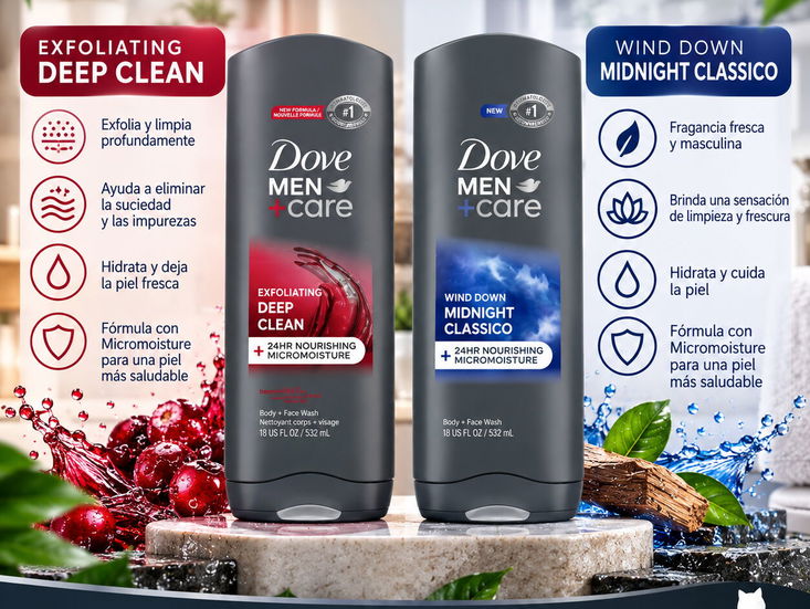 Gel de Baño Dove Men+Care 18 oz – Cuidado, Hidratación y Frescura Variedades