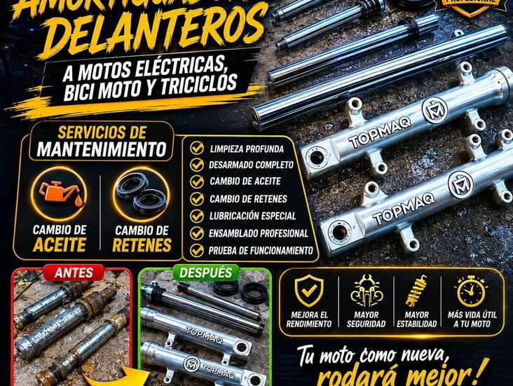 Se reparan barras de amortiguadores para motos eléctricas y Combustión